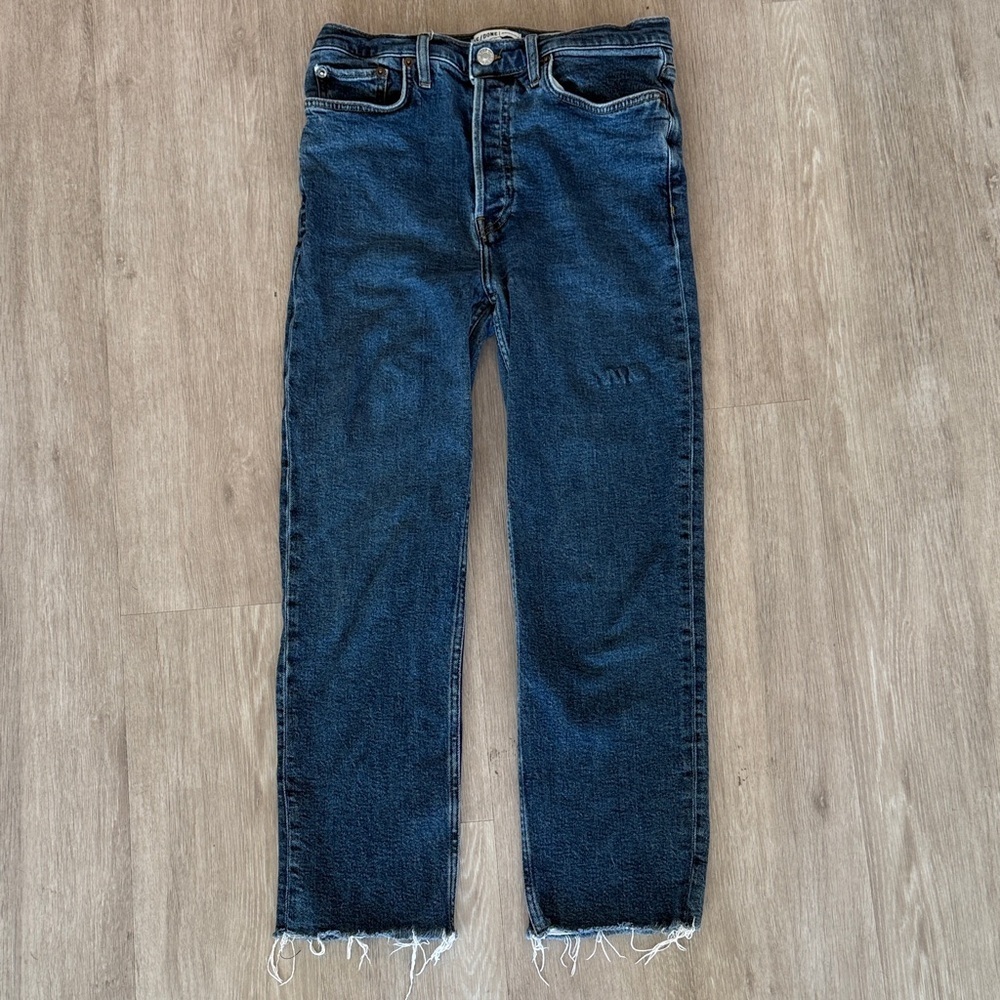 Re/Done Women's Straight Leg Jeans in Dark Indigo Blue